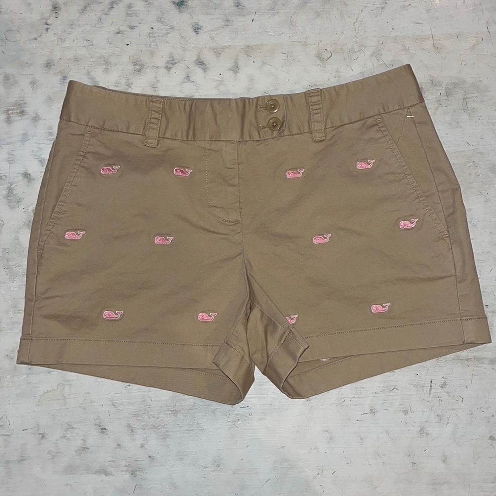 Vineyard Vines Tan Shorts with Pink Accents
